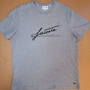 Lacoste Men's Signature And Crocodile Print Crew Neck Cotton T-Shirt sz L